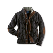 Zopf-Strickjacke mit Stehkragen für Herren