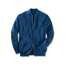 Blauer Herrencardigan im Blousonstil