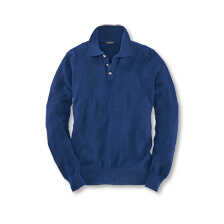 Blauer Herrenpullover mit Polokragen im Milano-Strick