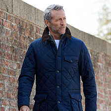 Dunkelblaue Steppjacke mit Harris Tweed fr Herren