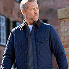 Dunkelblaue Steppjacke mit Harris Tweed fr Herren