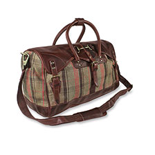 Reisetasche aus Leder und Tweed mit Tartanmuster