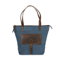 Blaue Canvastasche mit Leder