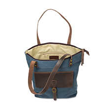 Blaue Canvastasche mit Leder
