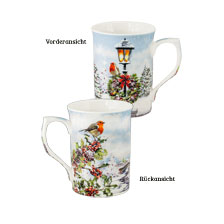 Becher-Set mit weihnachtlichem Robin-Motiv