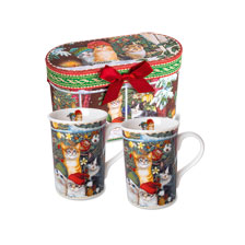 2 Becher mit Katzen und Weihnachtsbaum
