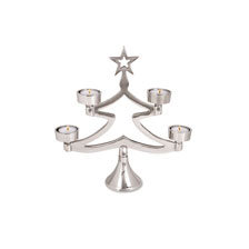 Silberfarbener Teelichthalter in Form eines Weihnachtsbaumes