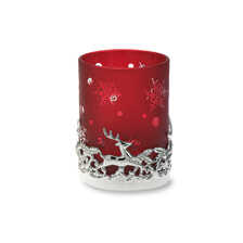 Rotes Teelichtglas mit Rentieren