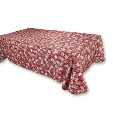 Groe Tischdecke mit Scheesternen auf rotem Grund