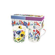 Porzellanbecher Gartenblumen mit Henkel im 2er-Set
