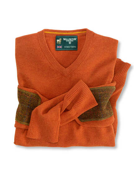 Lambswool-Pullover mit Harris Tweed