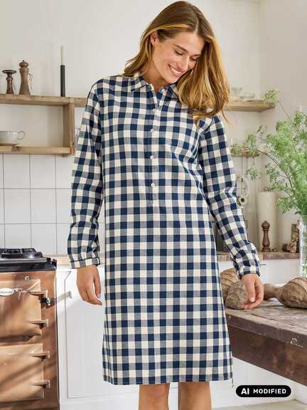 Flanell-Schlafshirt mit Vichykaro