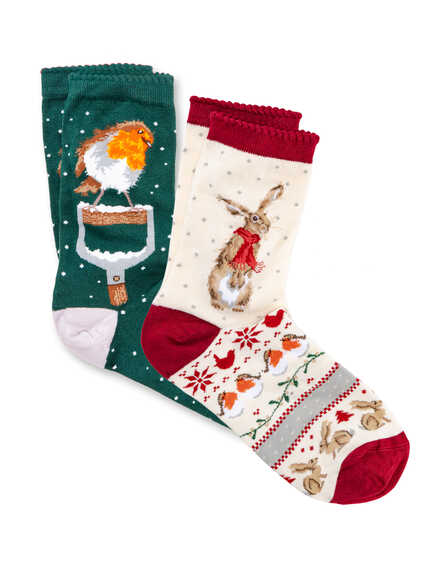 Weihnachtssocken 2er-Set mit Robin & Mouse