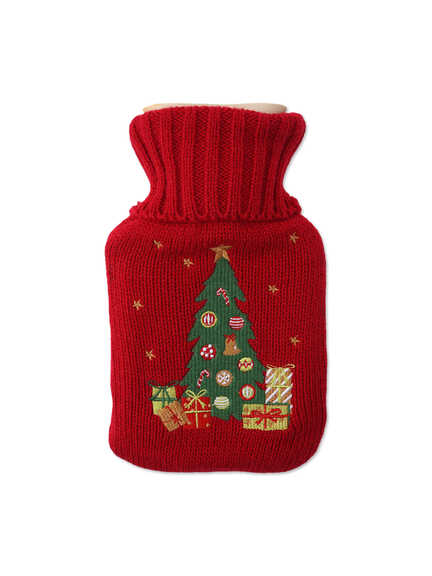 Rote Mini-W�rmflasche mit Weihnachtsbaum